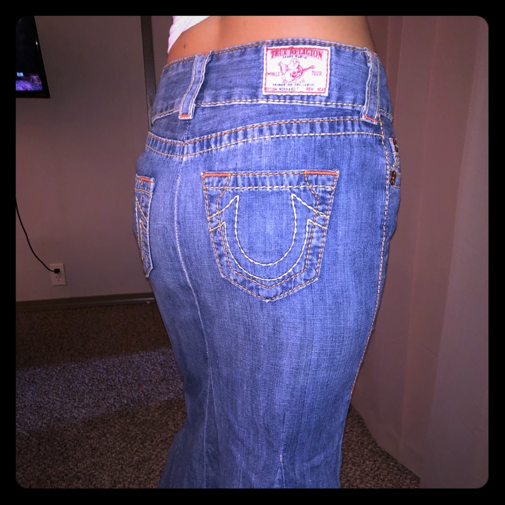 Long true religion denim skirt.
